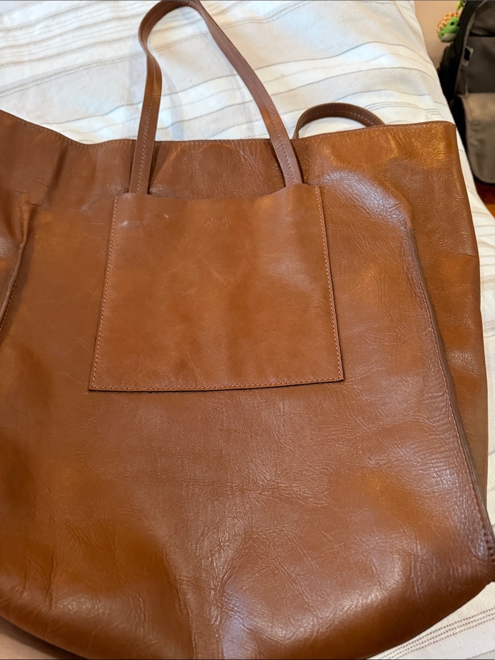 Scully Tan Leather Tote Bag with Front Pocket